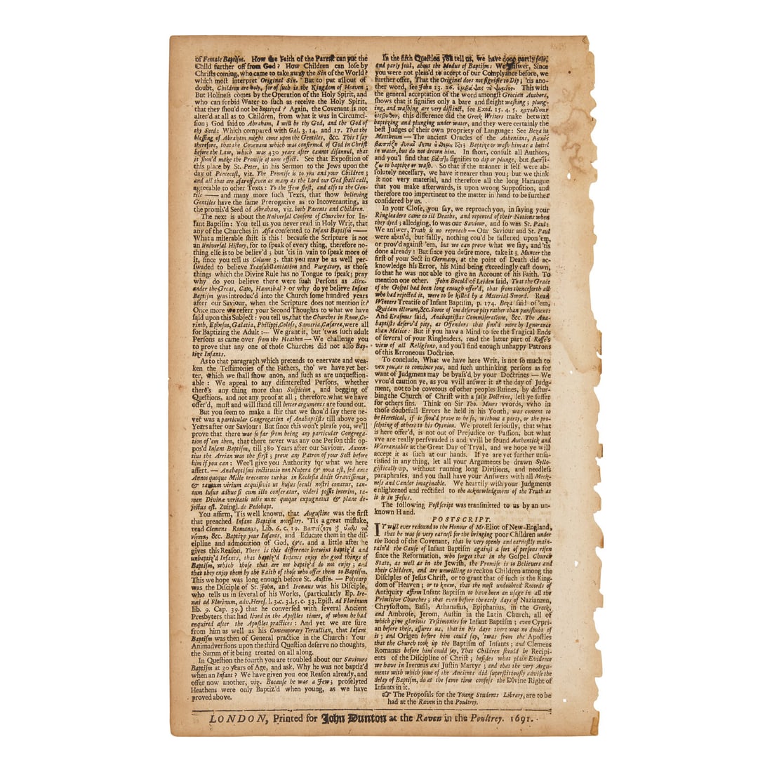 [Native-Americana] [Eliot, John] The Athenian Mercury, with a Postscript Honoring John Eliot (1 of 2)