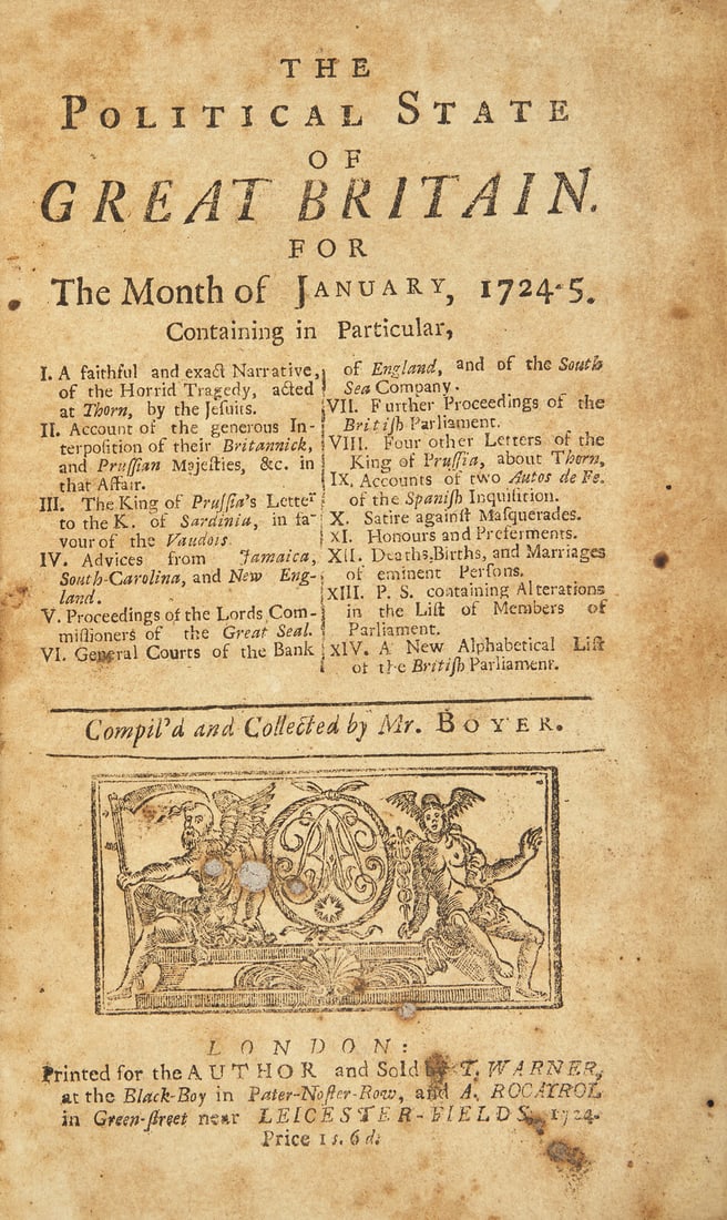 [Native-Americana] Scarce Bound Volume of 5 Issues of Early English Periodical The Political State (1 of 3)