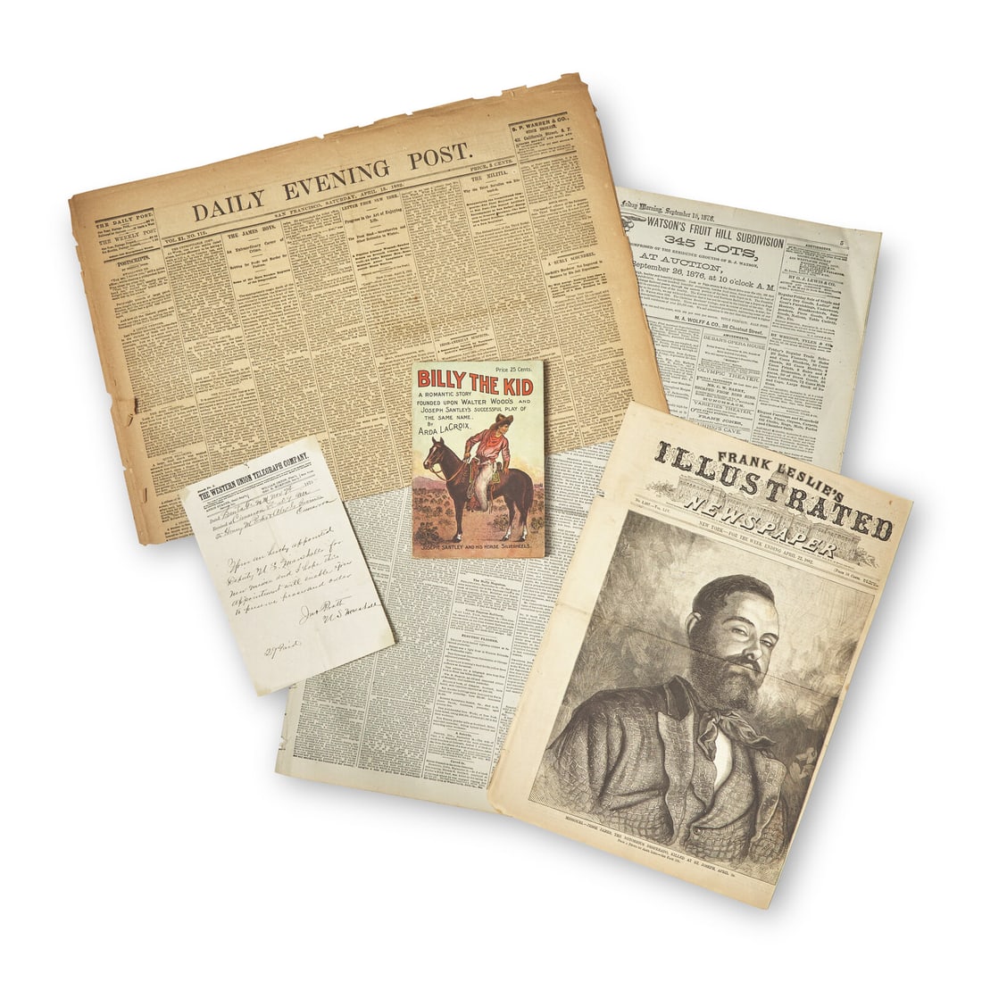 [Old West] Group of 5 Items Related to Jesse James, Billy the Kid, and other Western Outlaws, ca. (1 of 1)