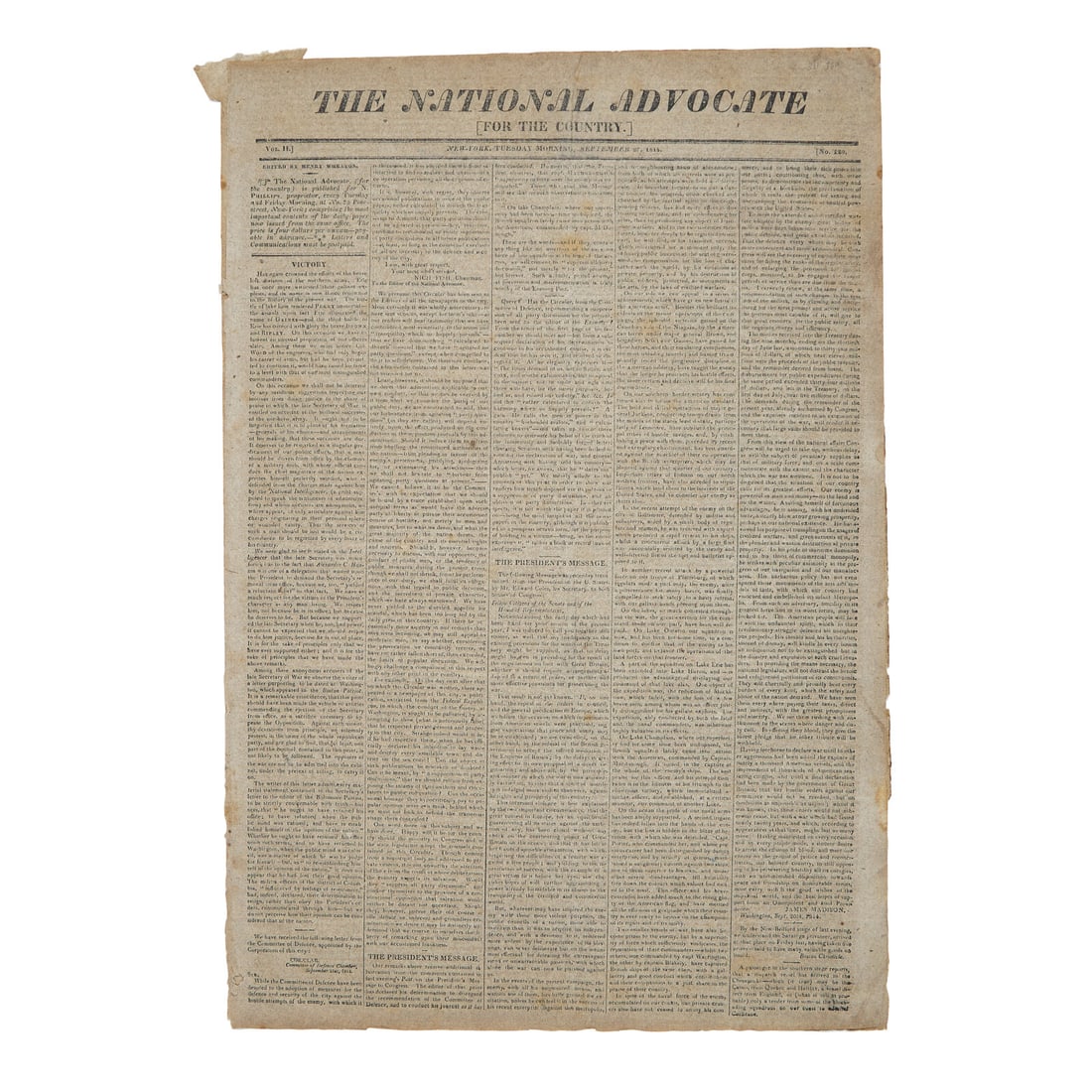 [Star-Spangled Banner] One of the Earliest Obtainable Newspaper Printings of the Star-Spangled (1 of 3)