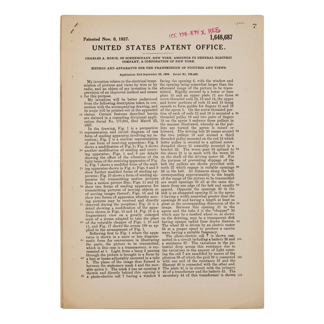 [Technology] United States Patent Issued to a Pioneer in Sound Film, 1927 (1 of 2)