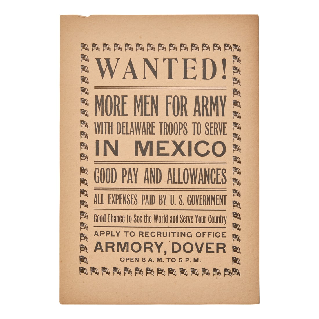 [Villa, Pancho] Rare Enlistment Poster During the American "Punitive Expedition" of 1916 Against (1 of 1)