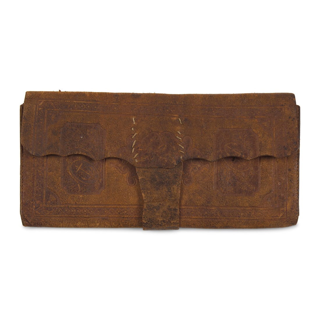 [War of 1812] Tooled Leather Wallet, Purportedly Once Belonging to Commodore James Biddle: [War of 1812] Tooled Leather Wallet, Purportedly Once Belonging to Commodore James Biddle Leather wallet, tooled with border design and naval imagery, including an eagle and anchor motif, ca. 1840s. 3