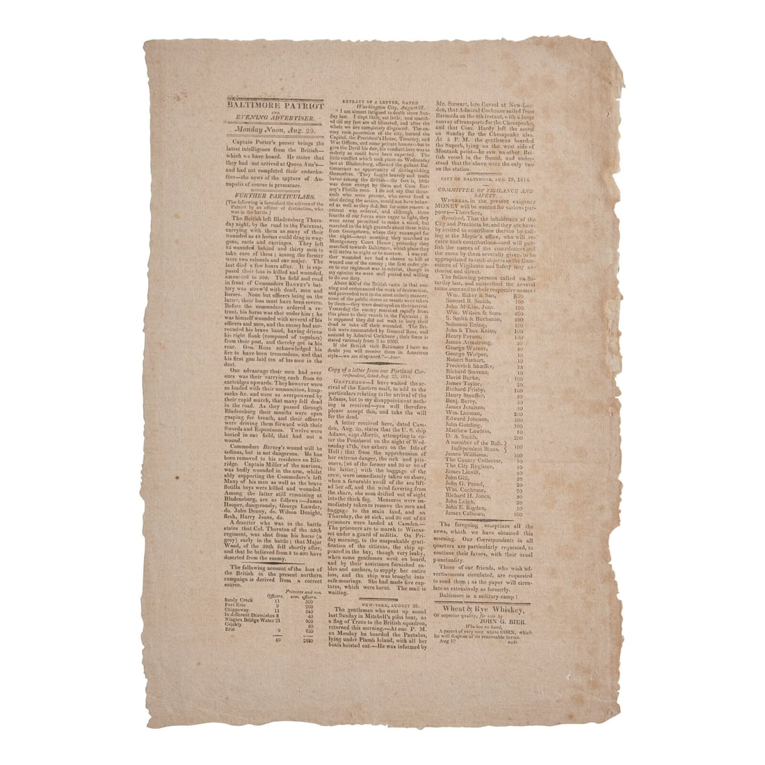[War of 1812] Likely the Earliest Broadside of this Catastrophic Event, Containing a Description of (1 of 1)