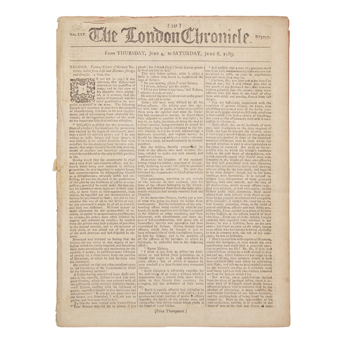 [Washington, George] Report of George Washington Arriving in Philadelphia on his way to his First (1 of 2)