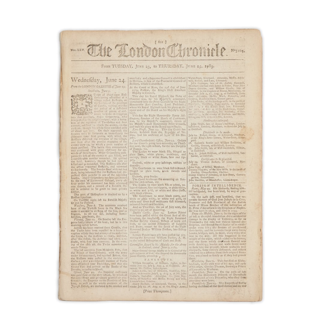 [Washington, George] Announcing the Inauguration of George Washington as the First President of the (1 of 2)