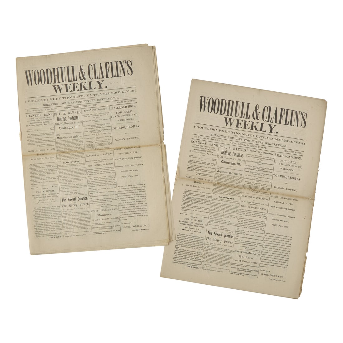 [Women's Rights] Group of 2 Issues of Woodhull & Claflin's Weekly, one of the First American (1 of 1)