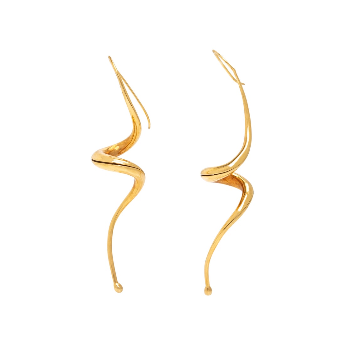 Michael Good, Yellow Gold Earrings: Michael Good, Yellow Gold Earrings 18 karat yellow gold. 2 3/4 inches long. Stamp: 18K (Michael Good maker's mark) MM. Gross weight: 4.65 dwt. Property from the Estate of the Hon. Sandra Schultz