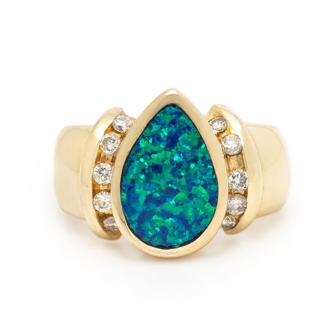 Imitation Black Opal, Diamond, and Yellow Gold Ring (1 of 3)