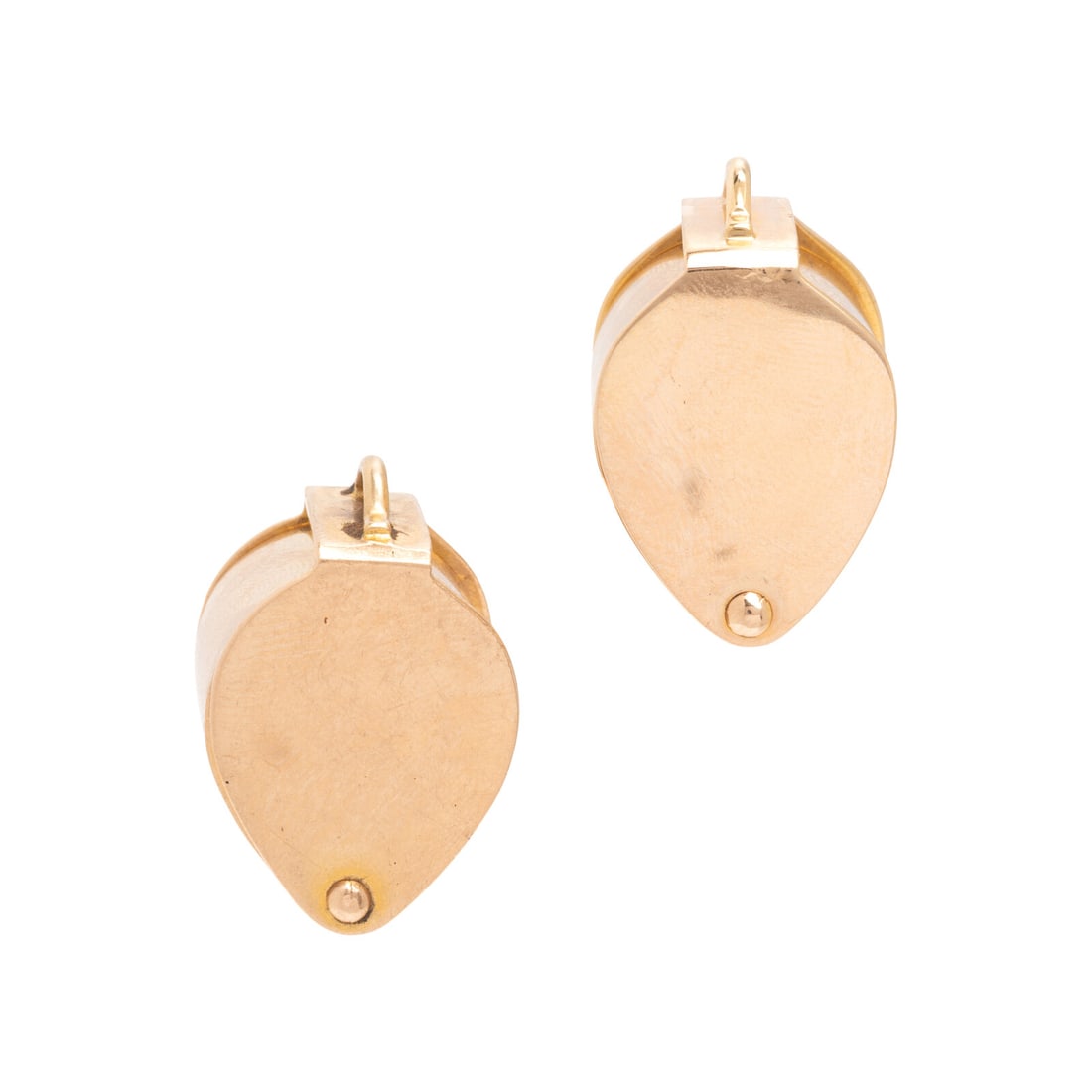 Pair of Yellow Gold Loupes: Pair of Yellow Gold Loupes Yellow gold. Each 1 inch long. Gross weight: 32.40 dwt. Accompanied by a green velvet fitted case to fit one loupe. Property of a Prominent NJ Family This lot is located in