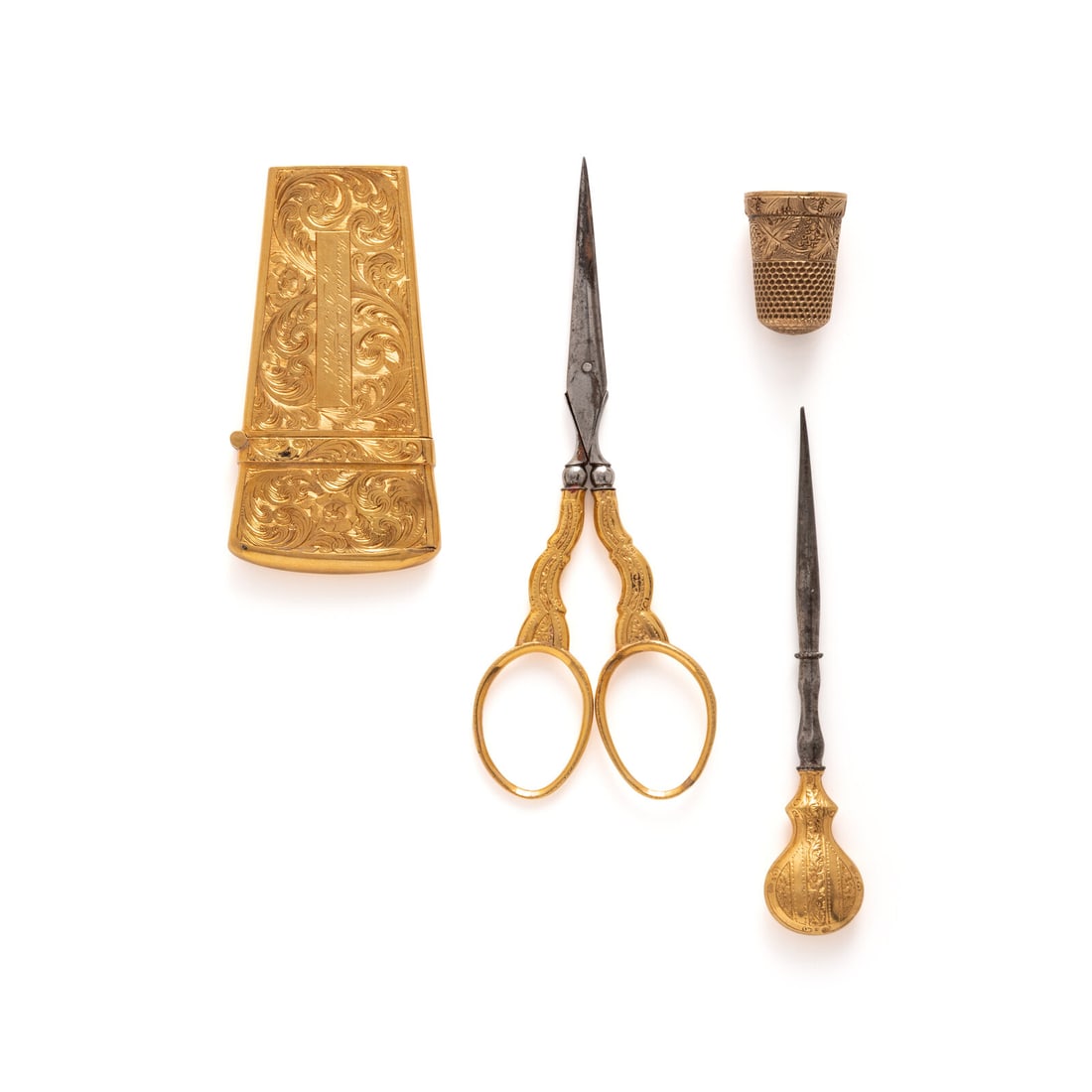 Antique, Yellow Gold and Steel Etui and Sewing Tools (1 of 2)