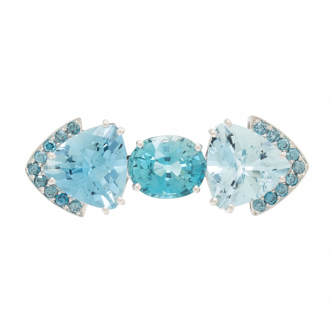 Blue Zircon, Aquamarine, and White Gold Brooch (1 of 2)