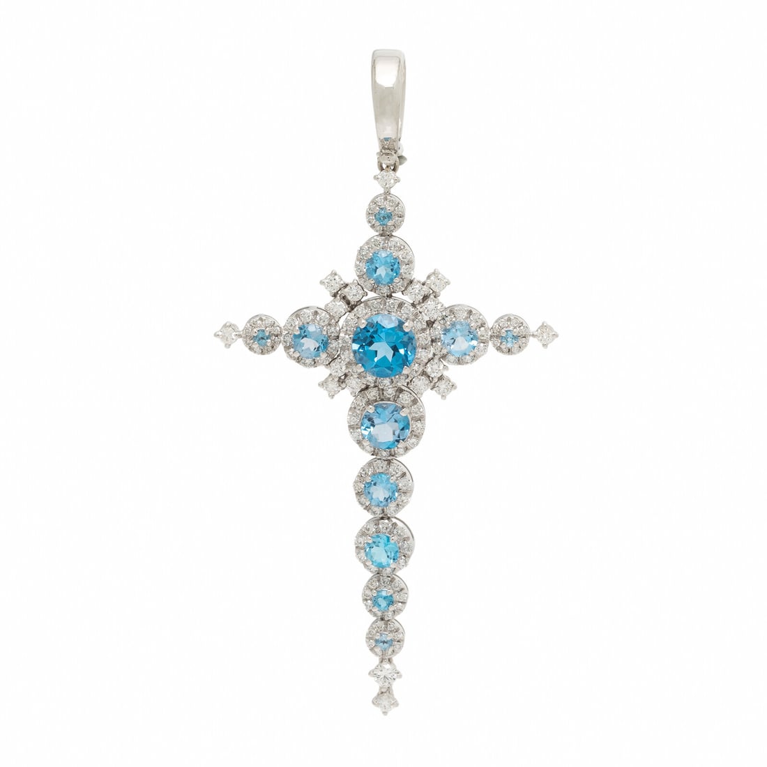 Blue Topaz, Diamond, and White Gold Articulated Cross Pendant (1 of 2)