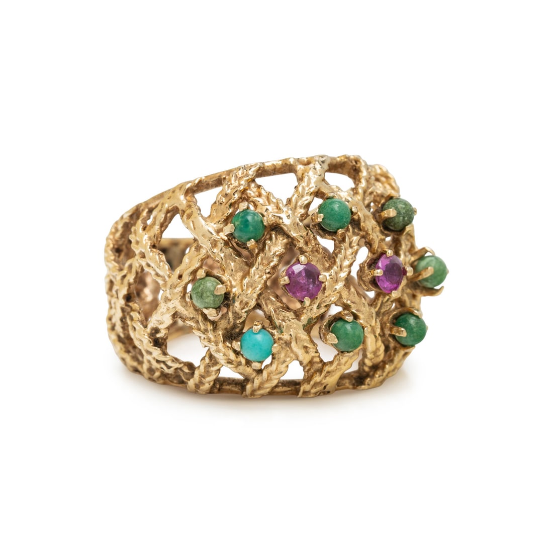 Turquoise, Ruby, and Yellow Gold Ring - 2