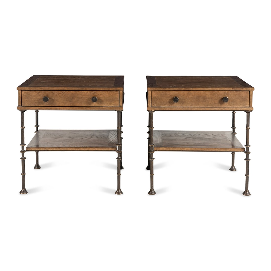 A Pair of Walnut and Steel Side Tables (1 of 3)