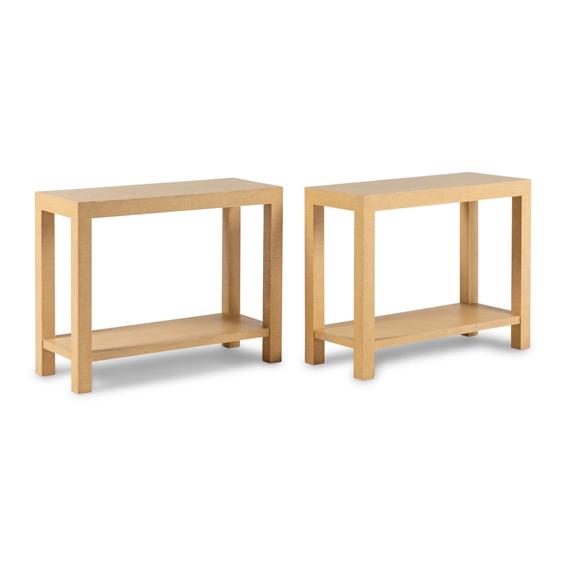 A Pair of Lacquered Raffia Veneered End Tables: A Pair of Lacquered Raffia Veneered End Tables Height 29 1/4 x width 37 x depth 15 1/4 inches. Property from the Estate of Beverly Flynn, Chicago, Illinois This lot is located in Chicago.