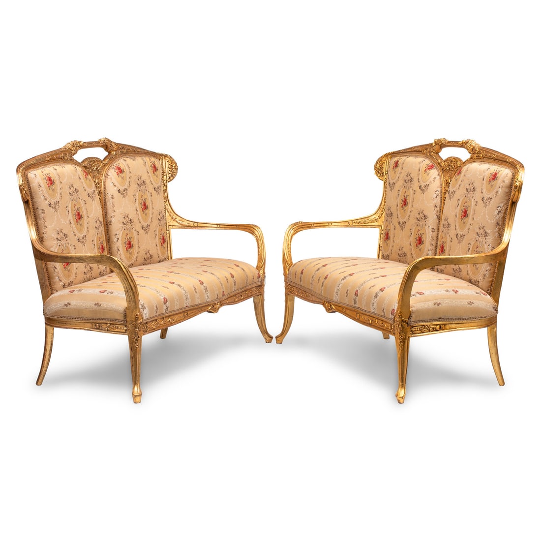 A Pair of Art Nouveau Style Giltwood Settees (1 of 3)