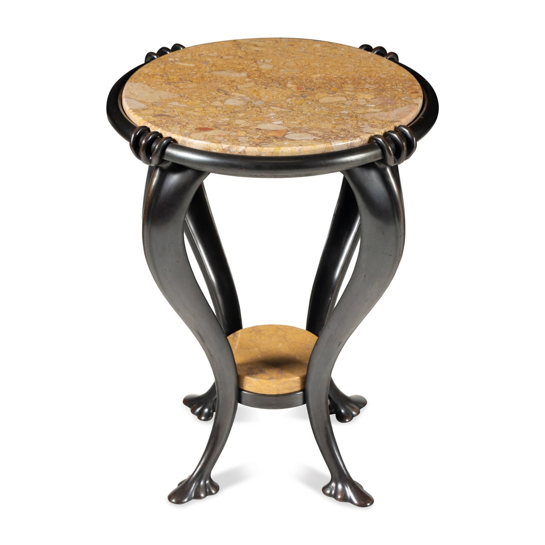 A Contemporary Bronze and Marble Side Table: A Contemporary Bronze and Marble Side Table Height 23 x diameter 19 inches. Property from the Estate of Beverly Flynn, Chicago, Illinois This lot is located in Chicago.