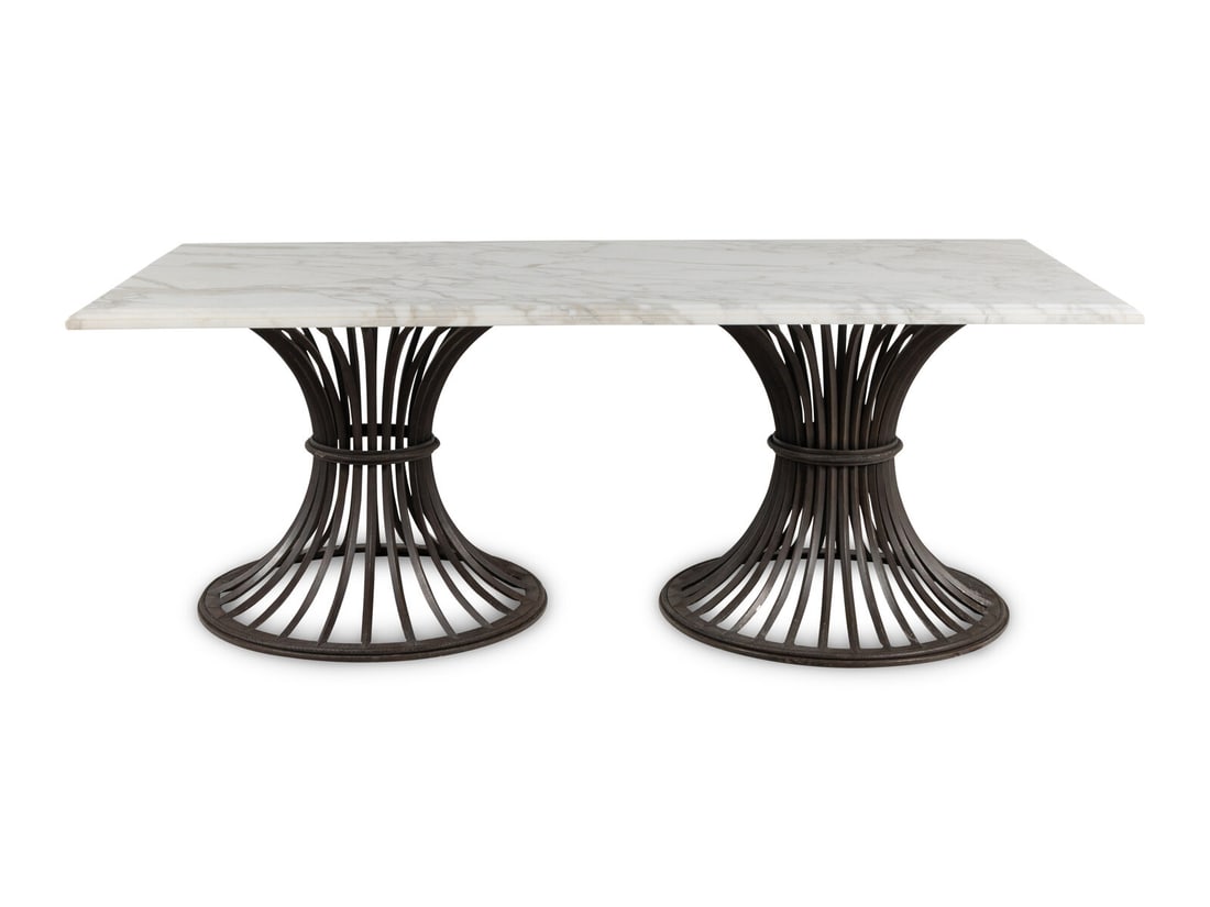 A Contemporary Iron and Carrara Marble Dining Table (1 of 3)