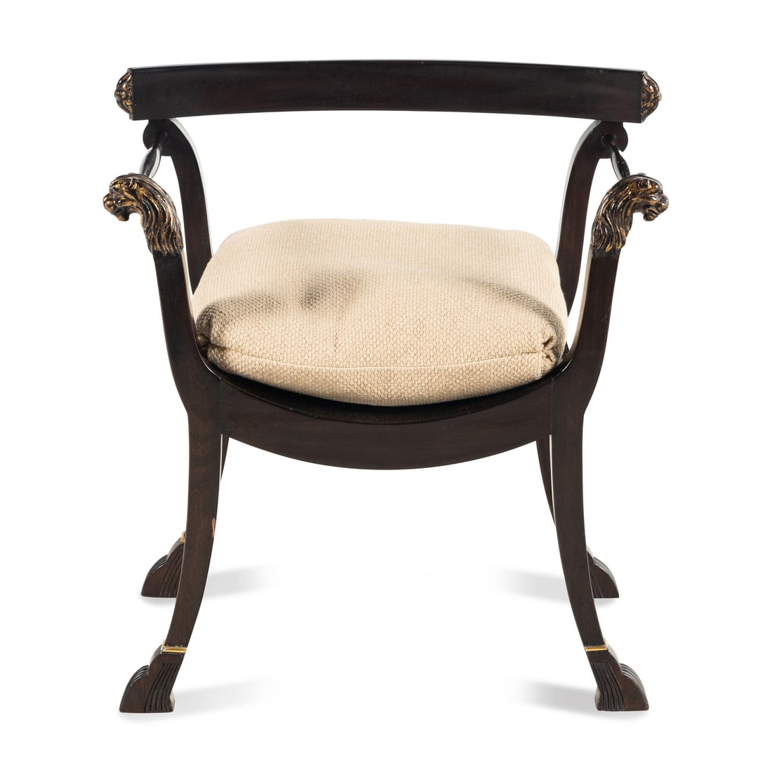 A Contemporary Mahogany Curule Armchair: A Contemporary Mahogany Curule Armchair Height 29 1/4 x width 27 x depth 17 inches. This lot is located in Chicago.