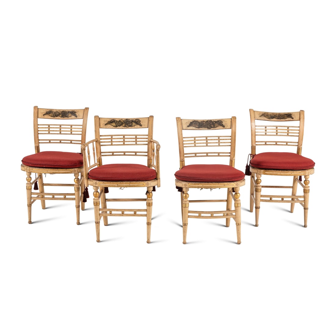 A Set of Four Classical Cream-Painted and Parcel Gilt "Hitchcock" Dining Chairs (1 of 3)