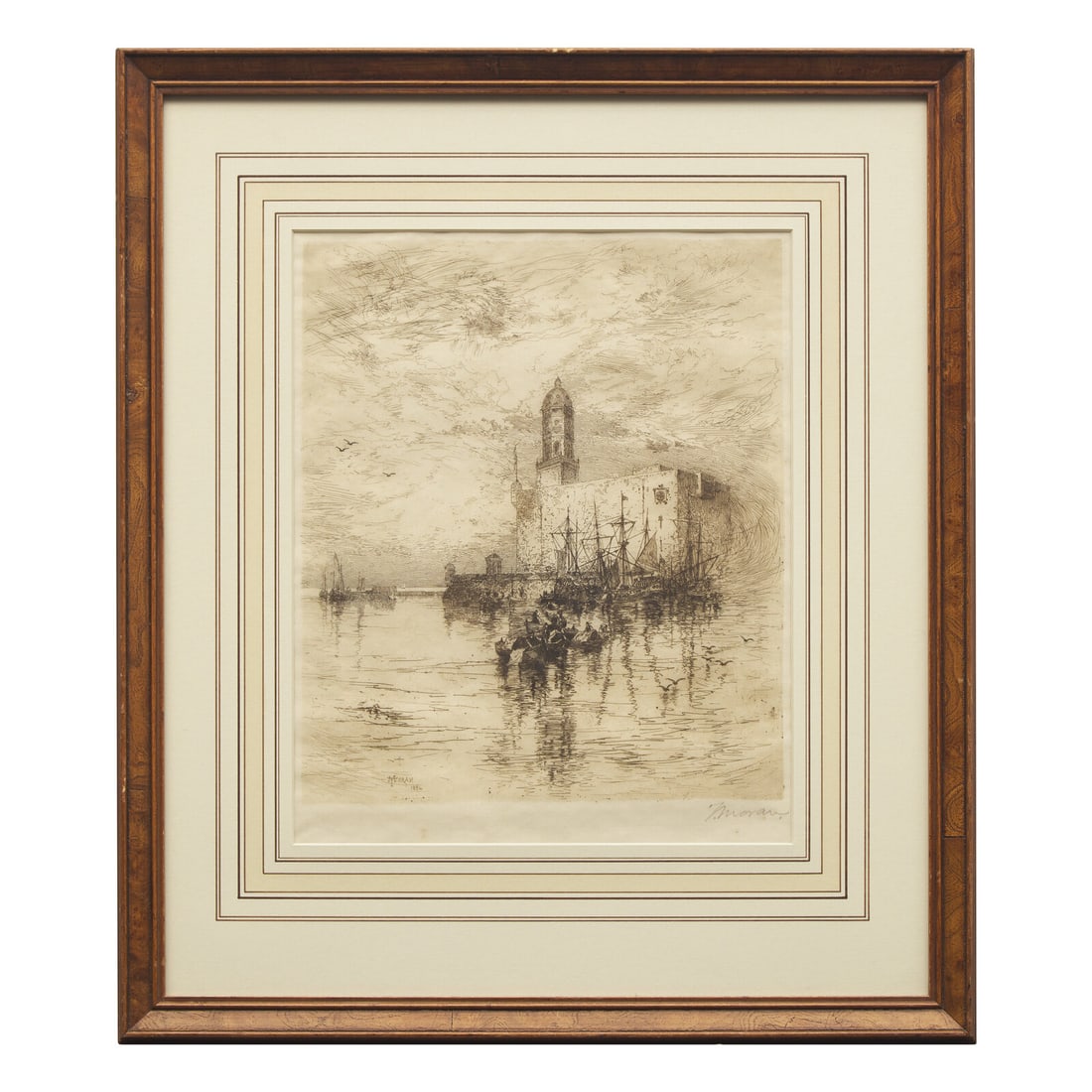 Thomas Moran (American, 1837-1926) The Castle of San Juan de Ulva, Vera Cruz, 1884: Thomas Moran (American, 1837-1926) The Castle of San Juan de Ulva, Vera Cruz, 1884 etching signed Moran in pencil (lower right) 11 1/4 x 9 5/8 in. This lot is located in Philadelphia. Literature: Mora