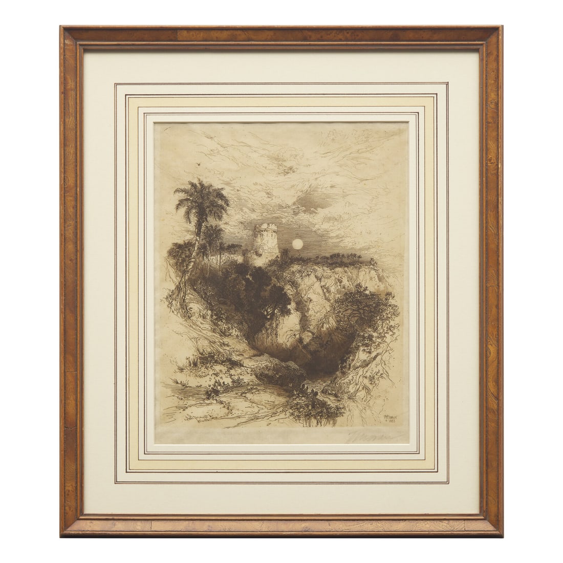 Thomas Moran (American, 1837-1926) A Tower of Cortez, 1883: Thomas Moran (American, 1837-1926) A Tower of Cortez, 1883 etching signed in pencil (lower right) 11 7/8 x 9 7/8 in. This lot is located in Philadelphia. Literature: Morand & Friese 44