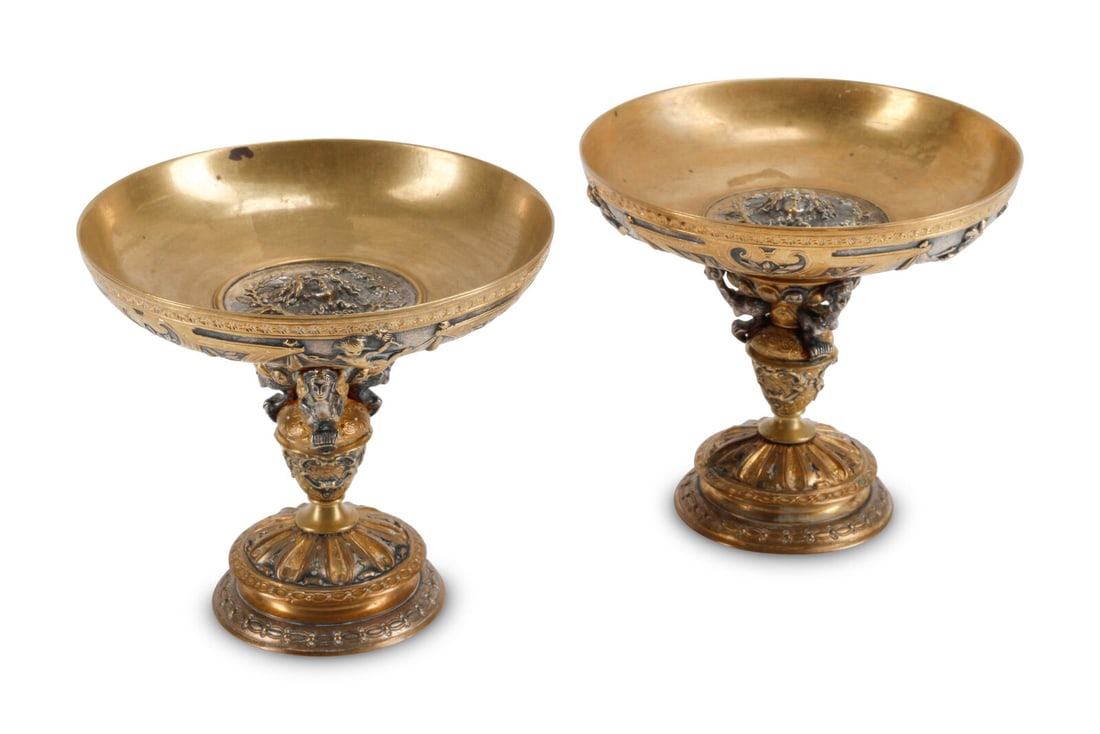 A Pair of Continental Gilt and Silvered Bronze Tazze (1 of 3)