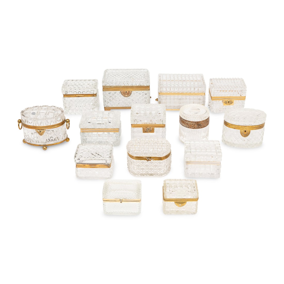 A Collection of Fourteen French Cut Glass and Gilt Metal Table Caskets (1 of 3)