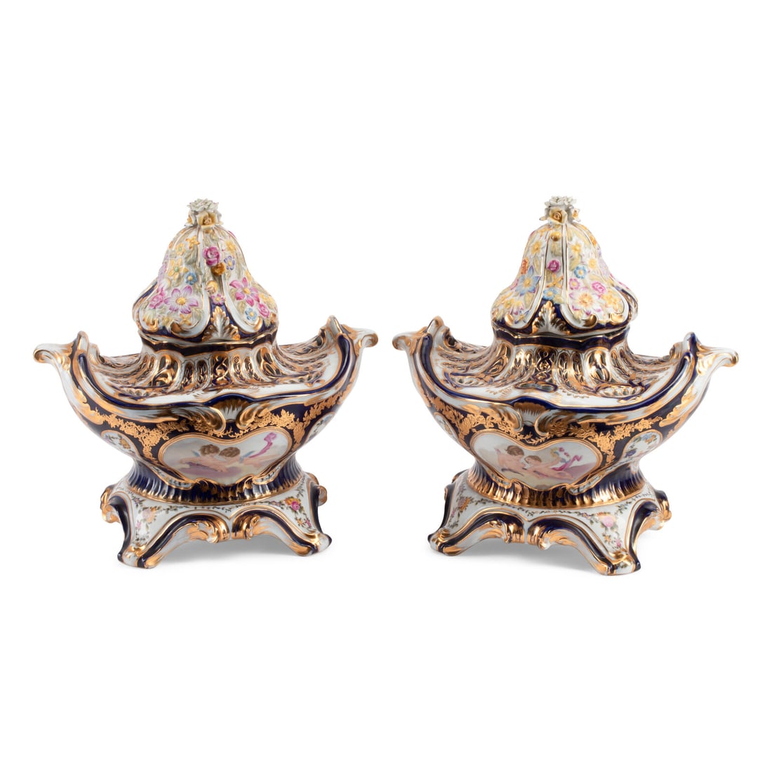 A Pair of Sèvres Style Porcelain Potpourri Vases and Covers: A Pair of Sèvres Style Porcelain Potpourri Vases and Covers 20th Century Height 14 x width 14 x depth 10 inches. This lot is located in Chicago.