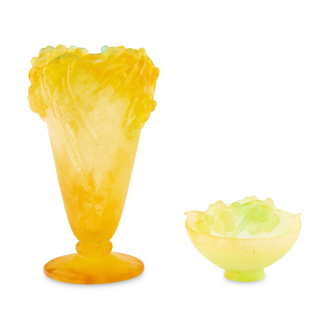 A Daum Pâte-de-Verre Mimosa Vase and Dish (1 of 2)