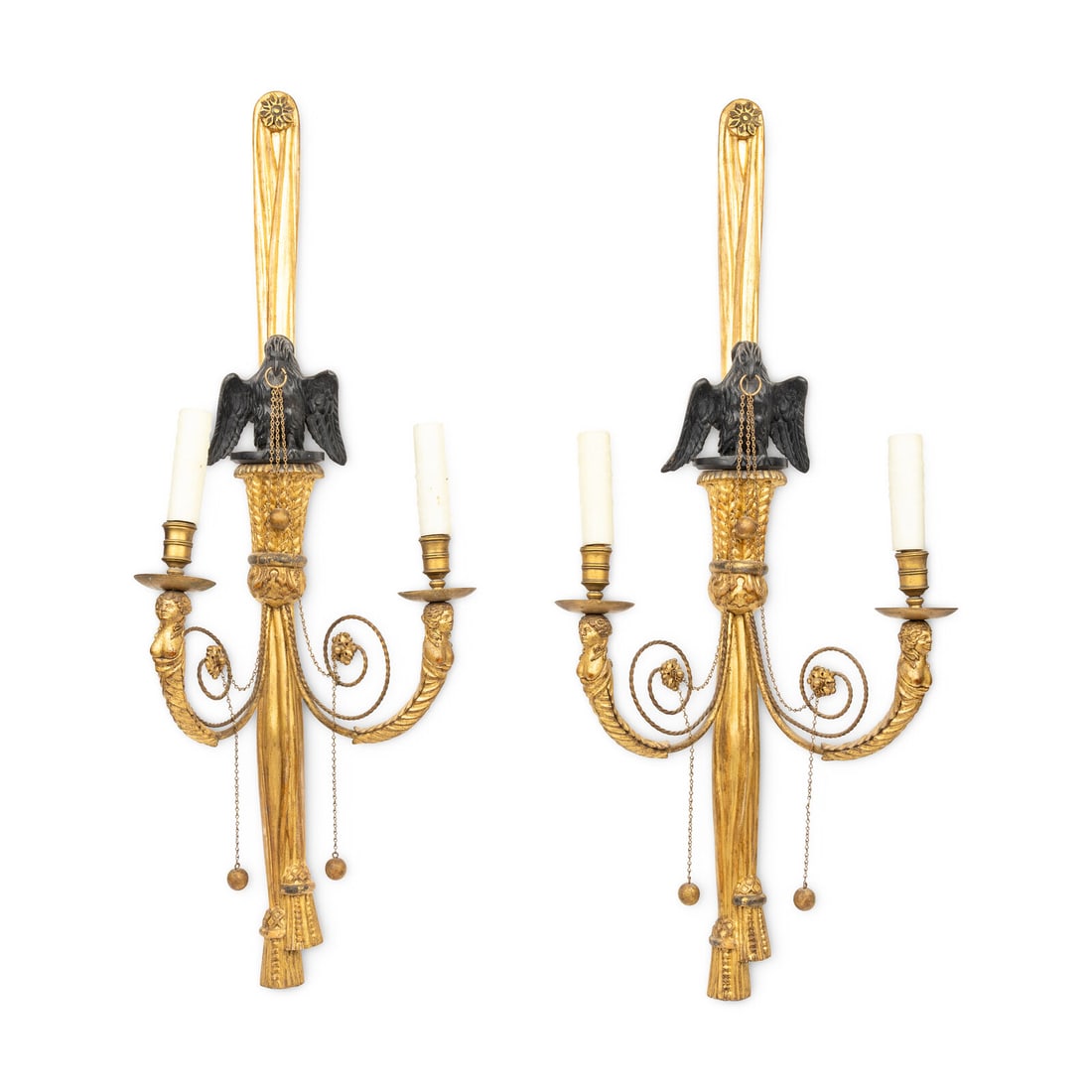 A Pair of Giltwood, Bronze and Brass Eagle Form Wall Lights (1 of 2)