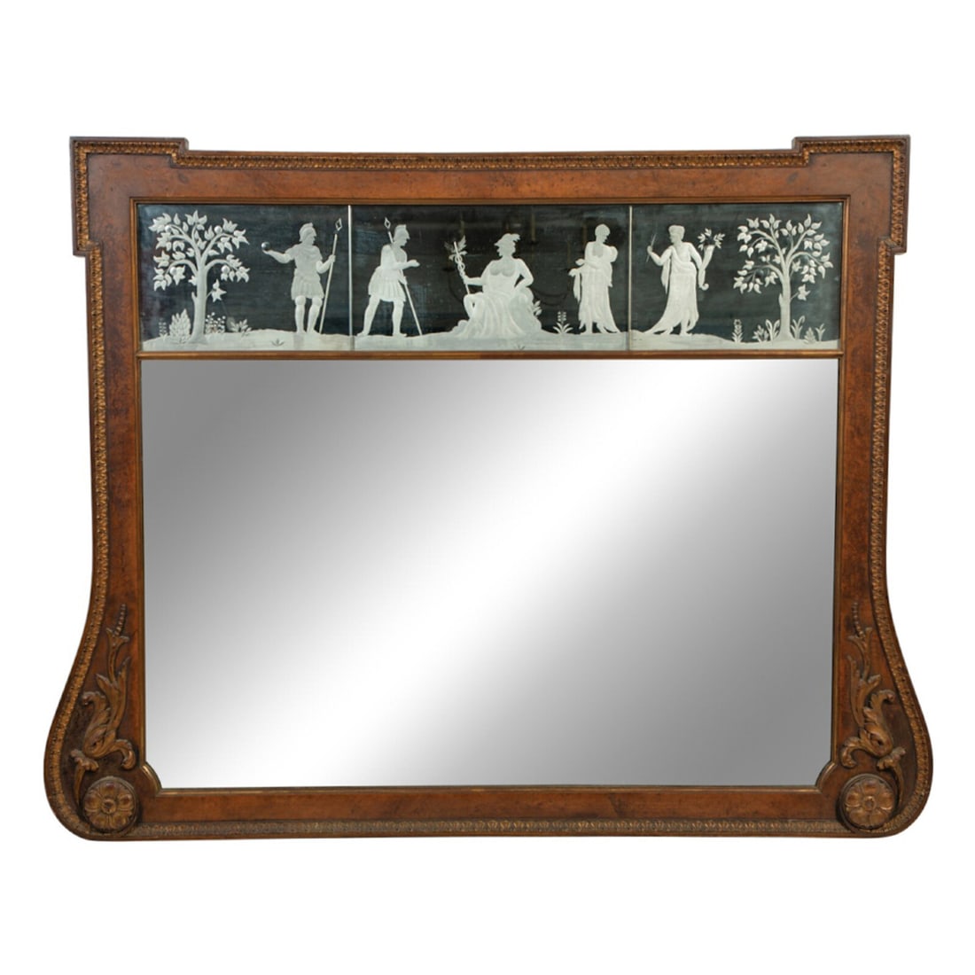 An Edwardian Carved Walnut and Etched Glass Overmantel Mirror (1 of 3)