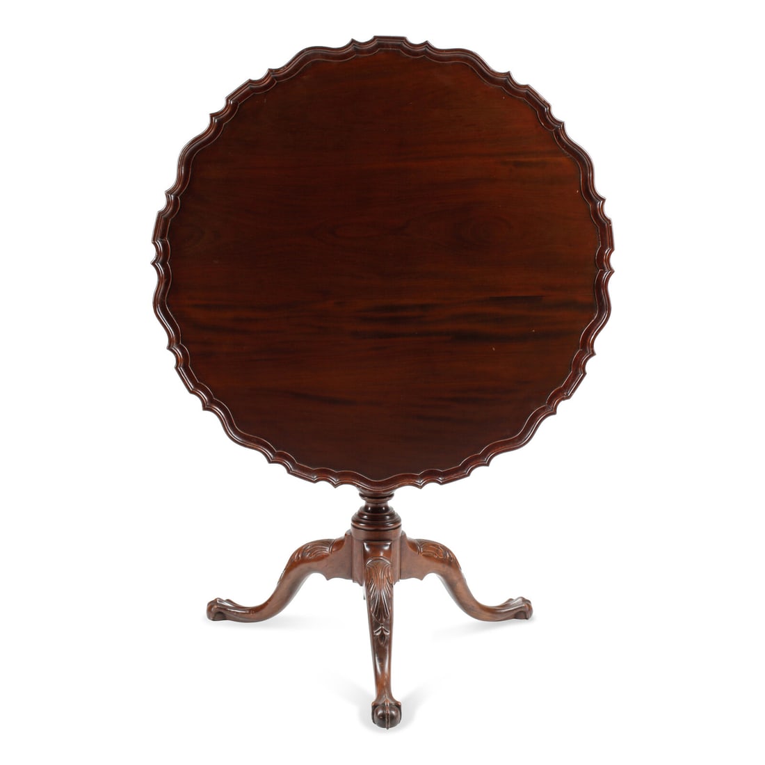 A George III Style Mahogany Tilt-Top Tripod Table: A George III Style Mahogany Tilt-Top Tripod Table Late 19th Century Height 30 x diameter 34 inches. This lot is located in Chicago.