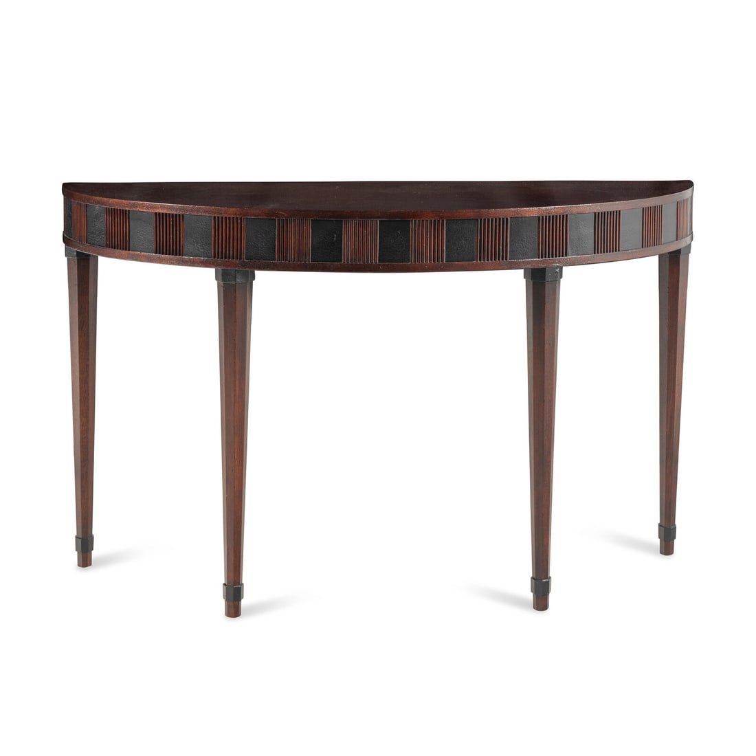 A Georgian Style Mahogany Demilune Table: A Georgian Style Mahogany Demilune Table 20th Century Height 34 1/2 x width 56 x depth 18 inches. This lot is located in Chicago.