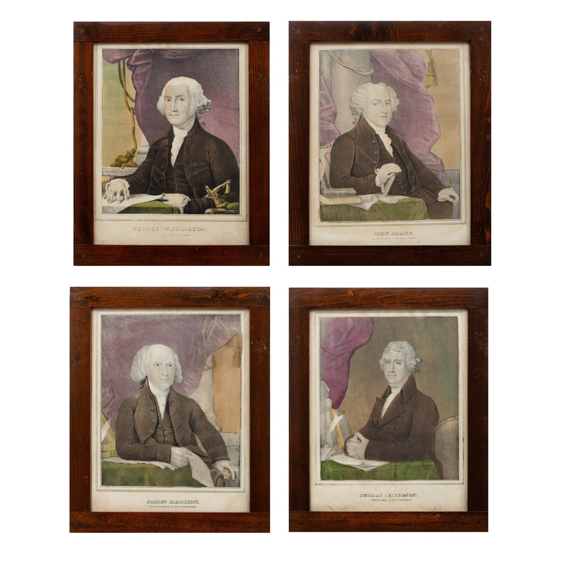 Eleven Framed Hand-Colored Lithographs of American Presidents (1 of 12)
