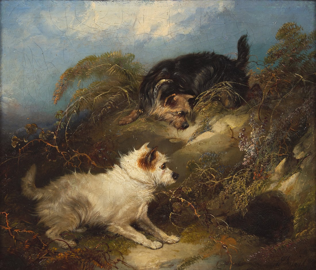 George Armfield (British, born c. 1808-1893) Two Dogs at Small Cave (1 of 3)