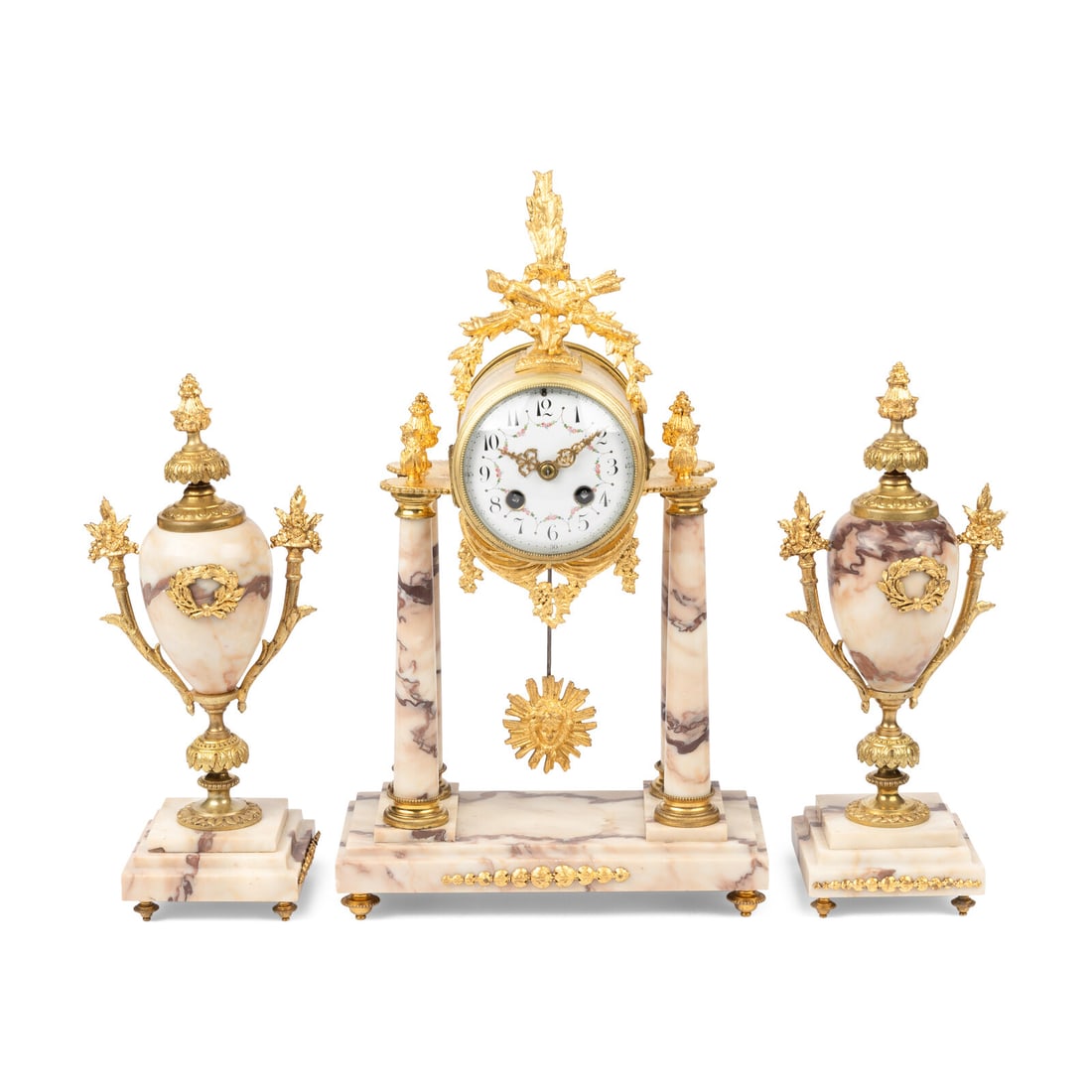 A French Gilt Bronze Mounted Marble Clock Garniture (1 of 2)