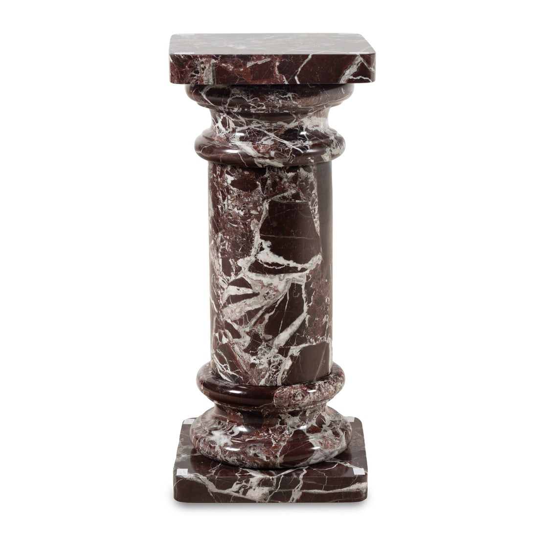 A Rosso Levanto Marble Pedestal: A Rosso Levanto Marble Pedestal 20th Century Height 32 x width 14 1/4 x depth 14 1/4 inches. This lot is located in Chicago.