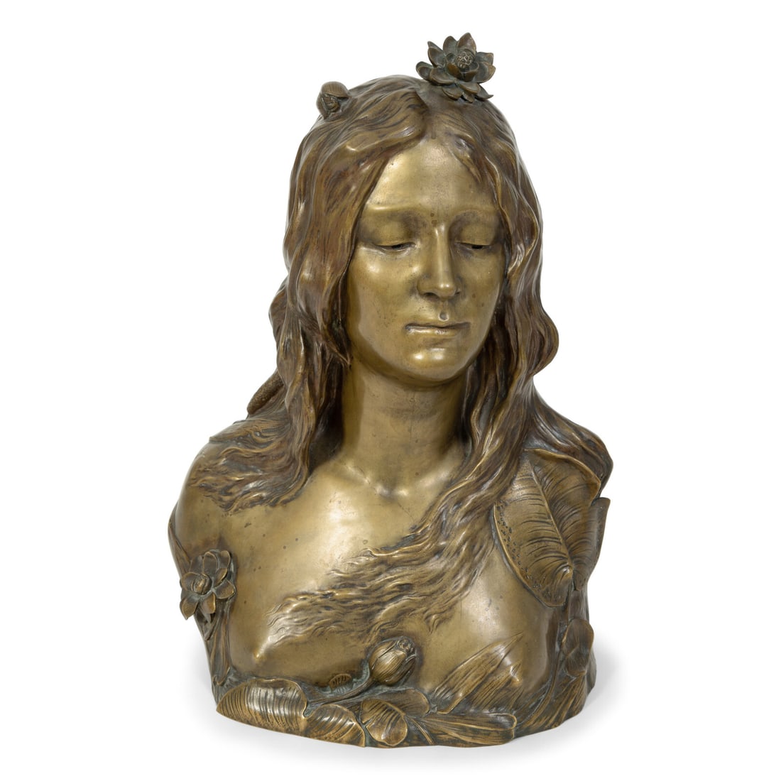 Leopold Pierre Antoine Savine (French, 1861-1934) Lily (or Ophelia), c. 1895: Leopold Pierre Antoine Savine (French, 1861-1934) Lily (or Ophelia), c. 1895 bronze inscribed L. Savine (on shoulder) height 20 x width 14 15/16 x depth 8 1/2 inches. This lot is located in Palm