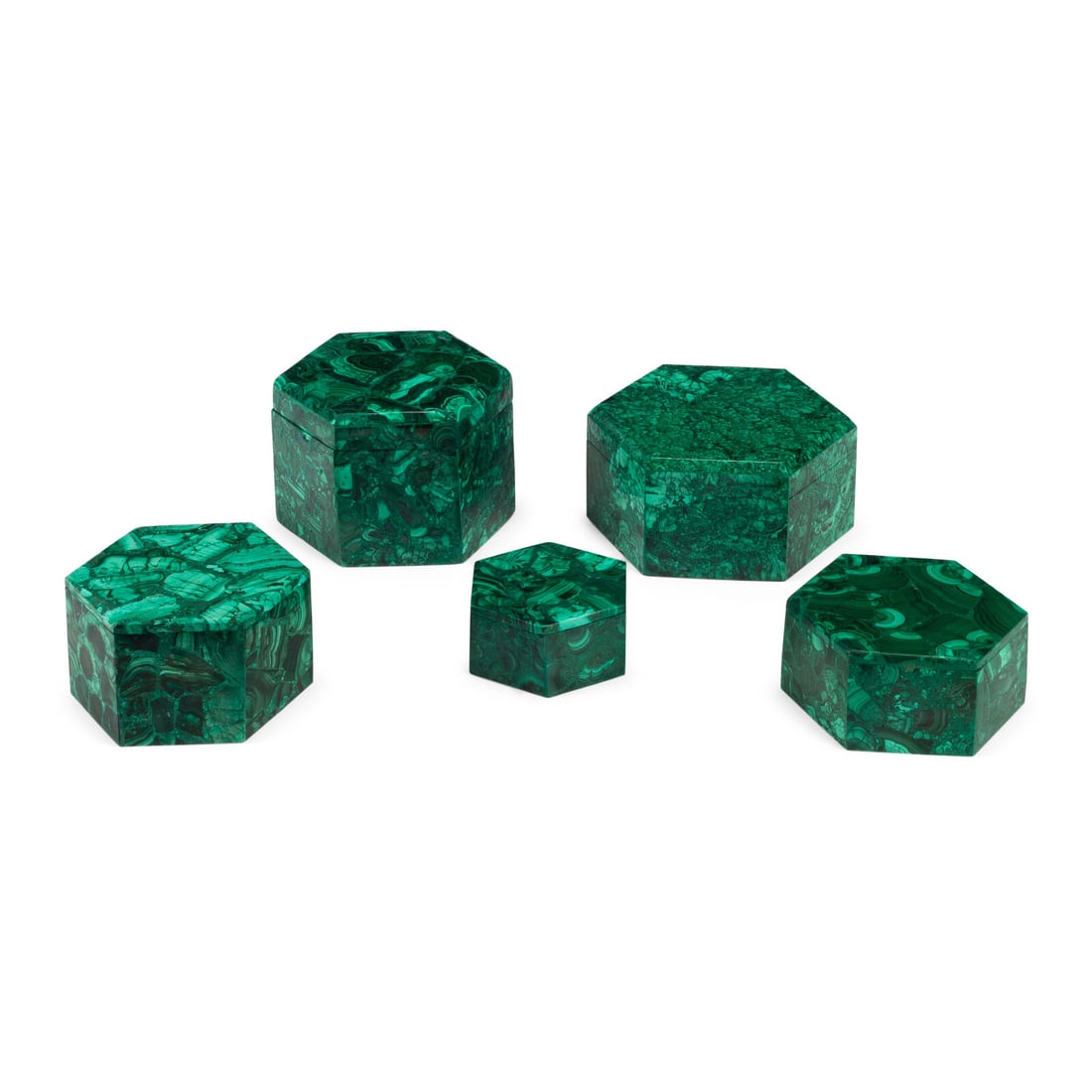 Five Hexagonal Malachite Boxes (1 of 3)
