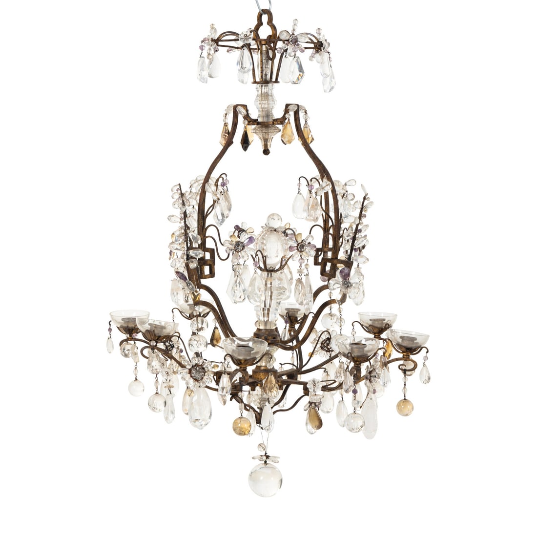 An Italian Gilt Iron, Cut-Glass, and Rock Crystal Six-Light Chandelier (1 of 1)