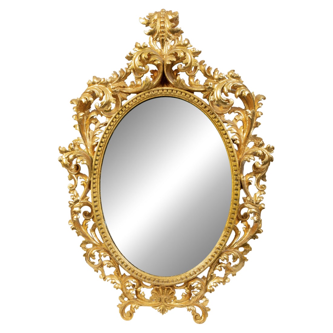 An Italian Rococo Style Carved Giltwood Oval Mirror and a Pair of Wall Brackets (1 of 2)