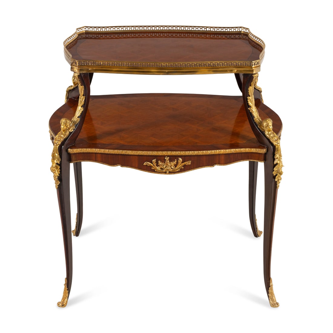 A Louis XV Style Gilt Bronze Mounted Parquetry Two-Tier Serving Table (1 of 1)
