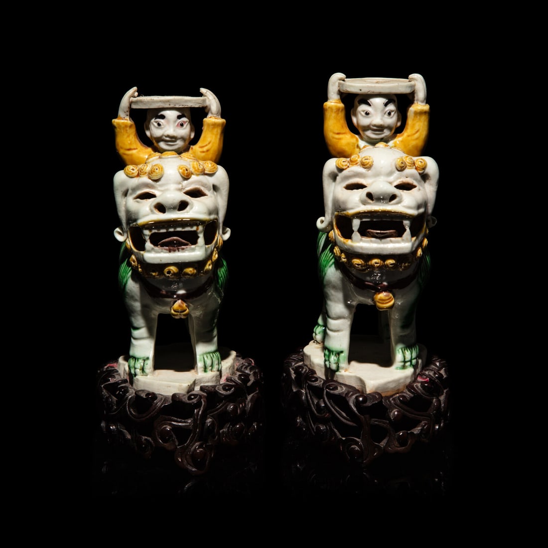 A Pair of Small Chinese Enameled Figures on Lions (1 of 5)
