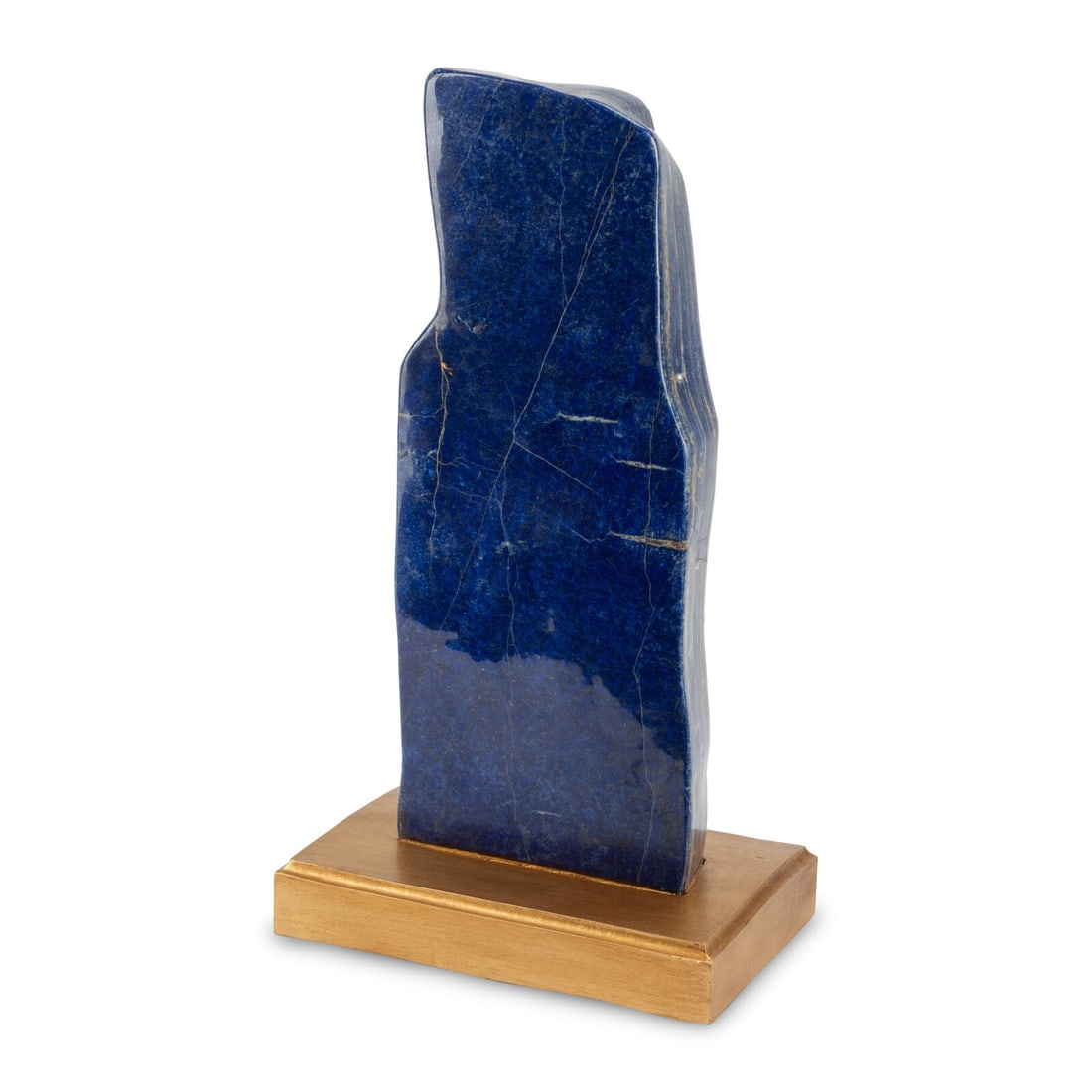 A Large Lapis Lazuli Specimen: A Large Lapis Lazuli Specimen on a giltwood base. Height overall 20 inches. This lot is located in Chicago.