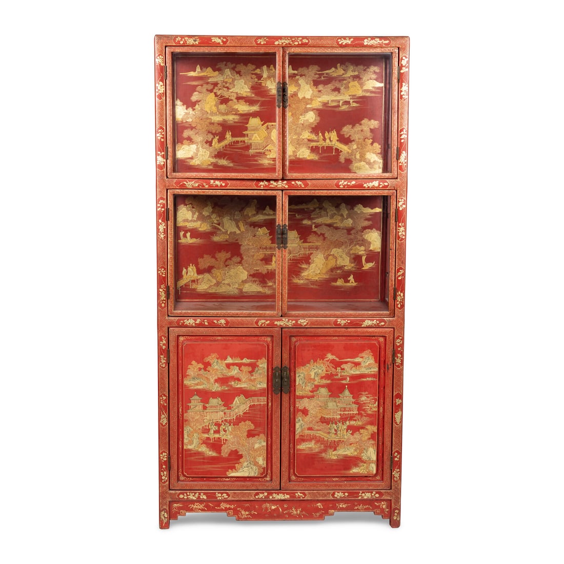 A Chinese Lacquer Cabinet: A Chinese Lacquer Cabinet 20th Century Height 72 x width 35 1/2 x depth 15 inches. This lot is located in Chicago.