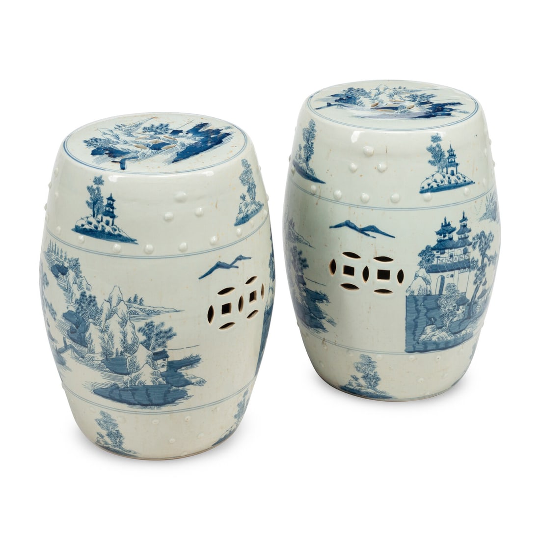A Pair of Chinese Porcelain Garden Seats: A Pair of Chinese Porcelain Garden Seats 20th Century Height 20 x diameter 15 inches. This lot is located in Chicago.