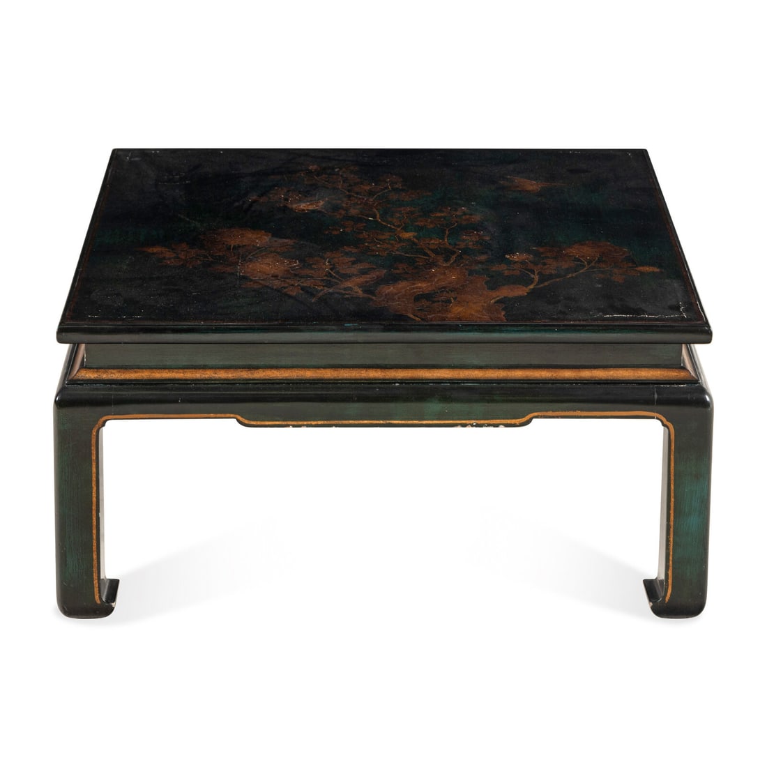 A Chinese Style Green Lacquer Low Table: A Chinese Style Green Lacquer Low Table 20th Century Height 14 1/4 x width 29 1/2 x depth 29 1/2 inches. Property from Strawberry Hill: The Collection of Ada and Barrie Regan, Hillsborough,