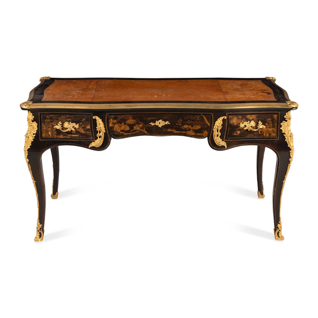 A Louis XV Style Black Lacquer and Gilt Bronze Mounted Bureau Plat (1 of 10)